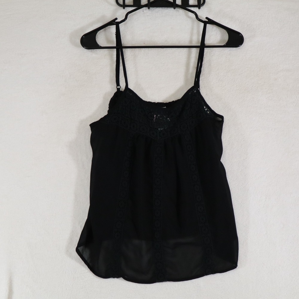 Mauve Womens M Black Lace Trim Camisole Top Adjustable Straps Sheer Hem